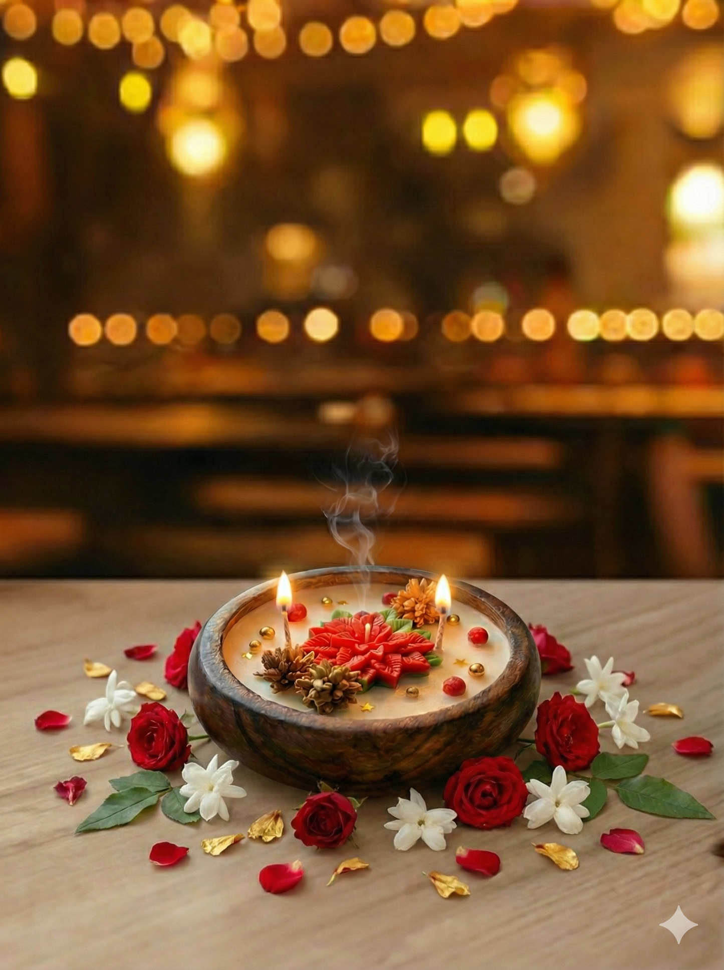 Christmas Poinsettia Wooden Bowl Candle – Vanilla Fragrance | Kraft Candles