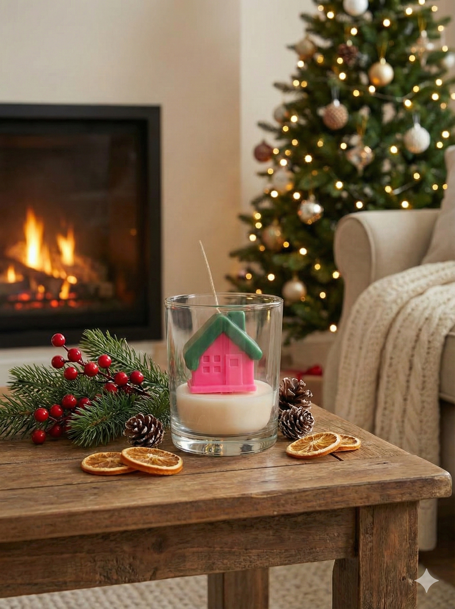 Decorative House-Themed Glass Jar Candle