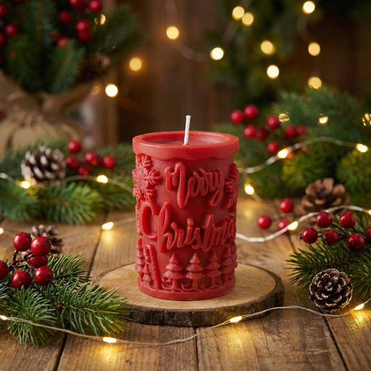 Merry Christmas Embossed Candle – Decorative Festive Candle -Kraft Candles
