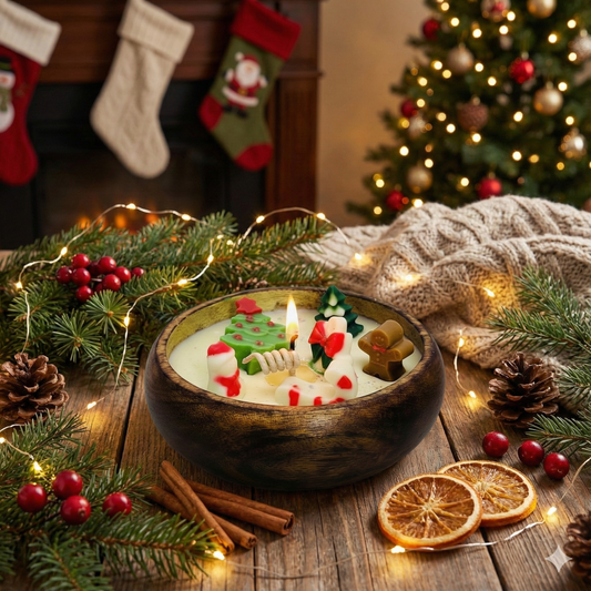 Christmas Special Wooden Bowl Candle | Handcrafted Décor | Kraft Candles