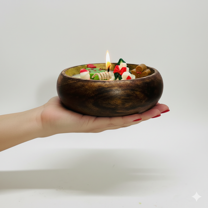 Christmas Special Wooden Bowl Candle | Handcrafted Décor | Kraft Candles