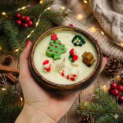 Christmas Special Wooden Bowl Candle | Handcrafted Décor | Kraft Candles