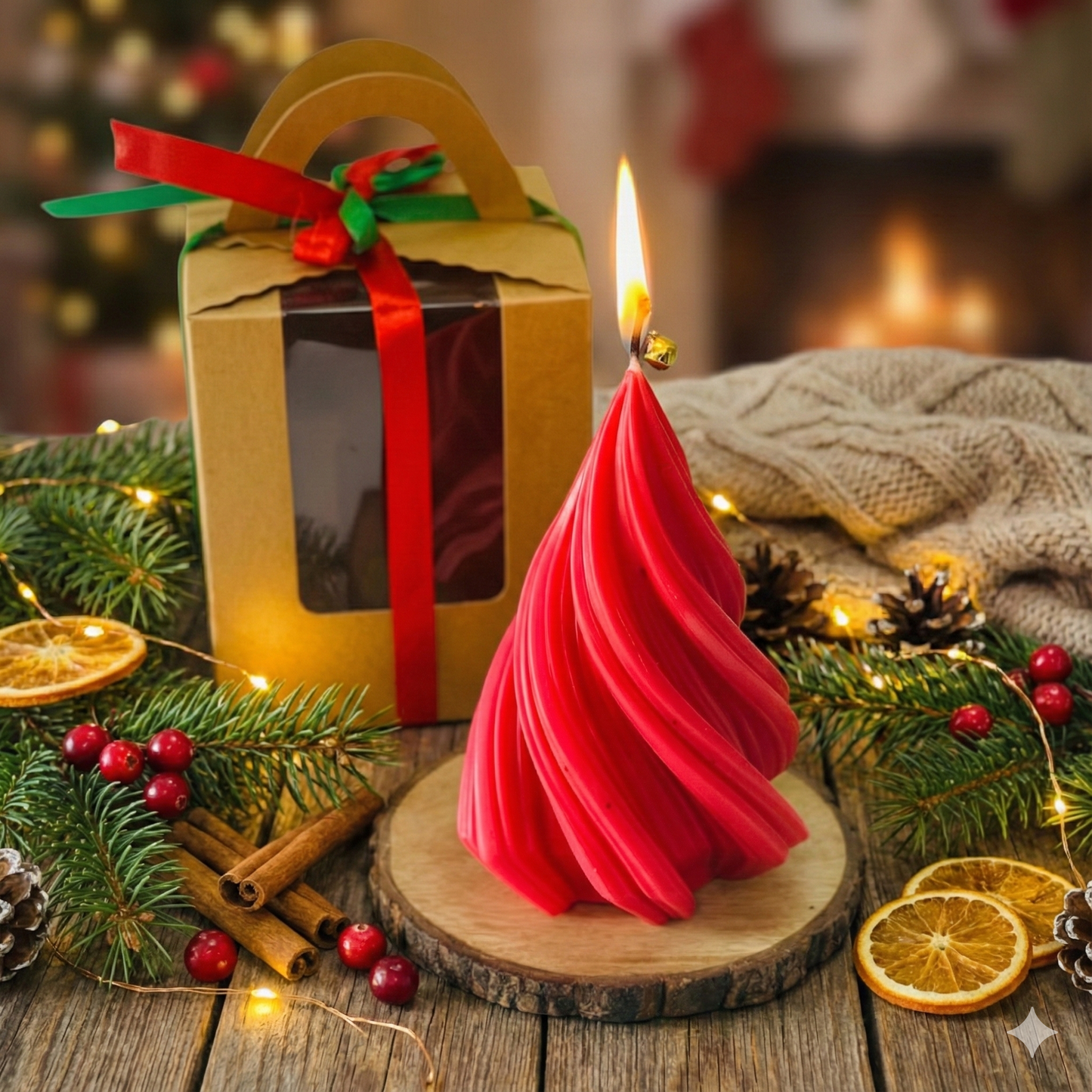 Christmas Tree Swirl Candle – Handmade Festive Décor Candle - Kraft Candles