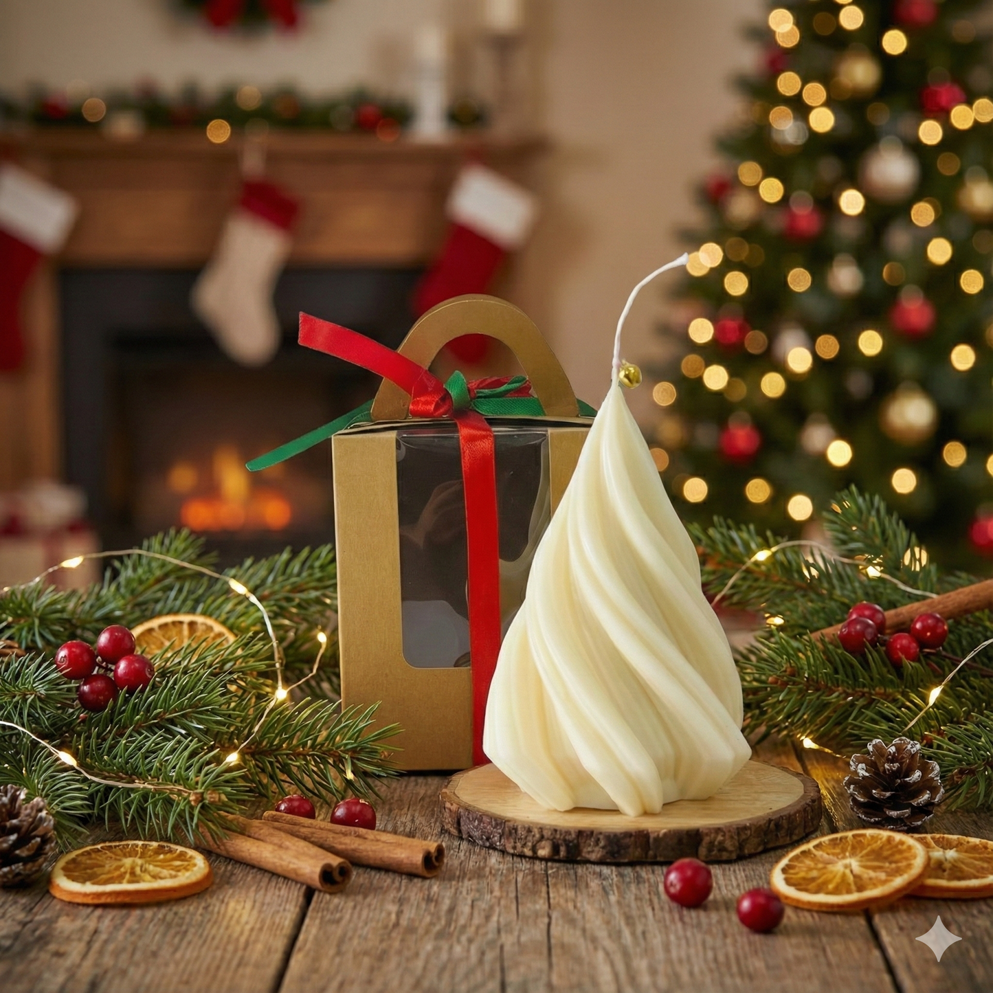 Christmas Tree Swirl Candle – Handmade Festive Décor Candle - Kraft Candles