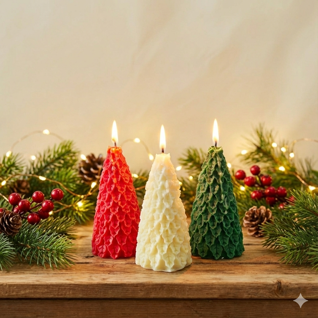 Christmas Cone Tree Decorative Candles – Festive Home Décor - Kraft Candles