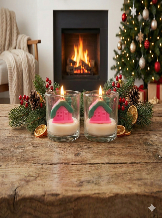 Decorative House-Themed Glass Jar Candle