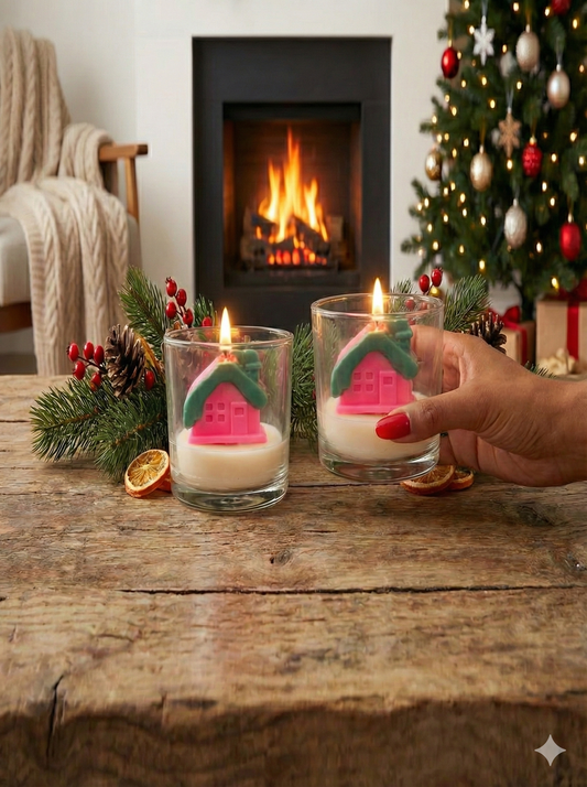 Decorative House-Themed Glass Jar Candle