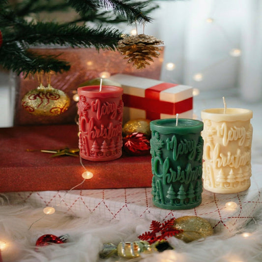 Merry Christmas Embossed Candle – Decorative Festive Candle -Kraft Candles