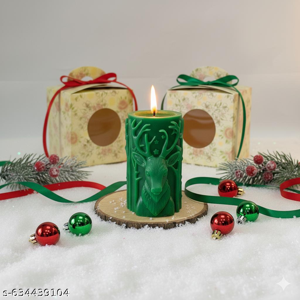 Reindeer Embossed Christmas Pillar Candle  - Festive Décor - Kraft Candles